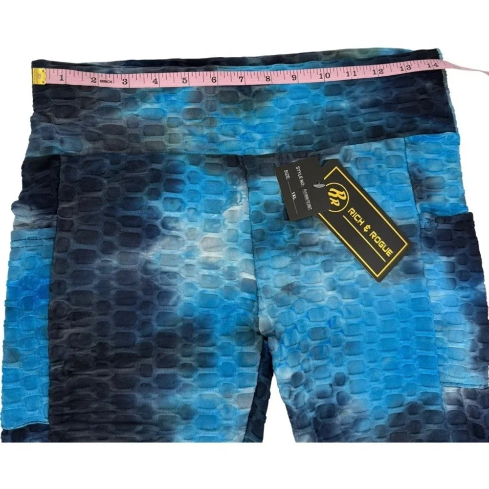 RICH & ROGUE NEW 1XL Tracksuit Lot Blue Black Tie Dye Honeycomb Textured Active